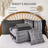 Dintszyayue Black Comforter Set Queen, 8 Pieces Boho Striped Bed in a Bag Soft Microfiber Bedding Set for All Season