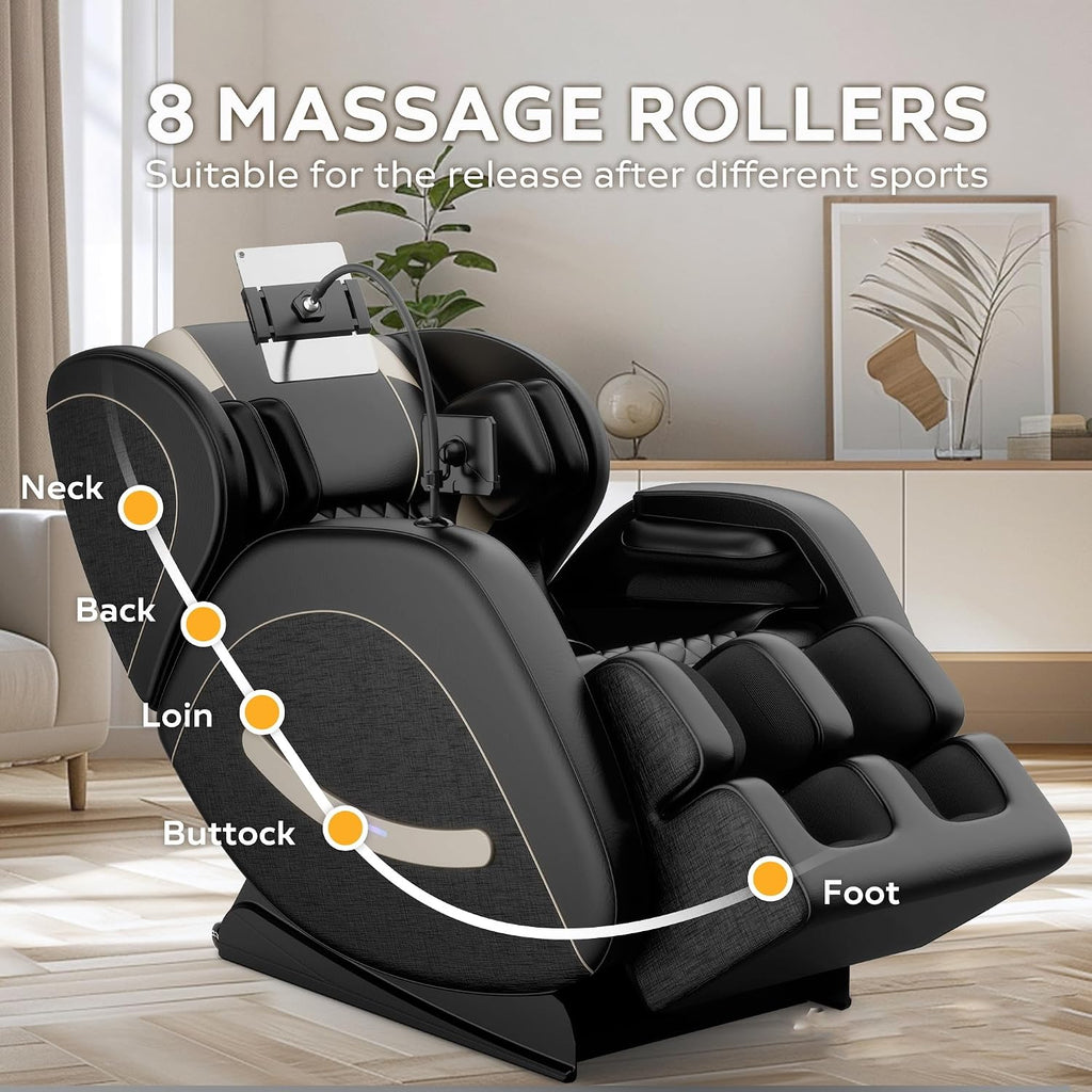 Massage Chair Full Body, Zero Gravity Recliner Massage Chair with Back Heat, 8 Fixed Rollers, Foot Massage, Airbags