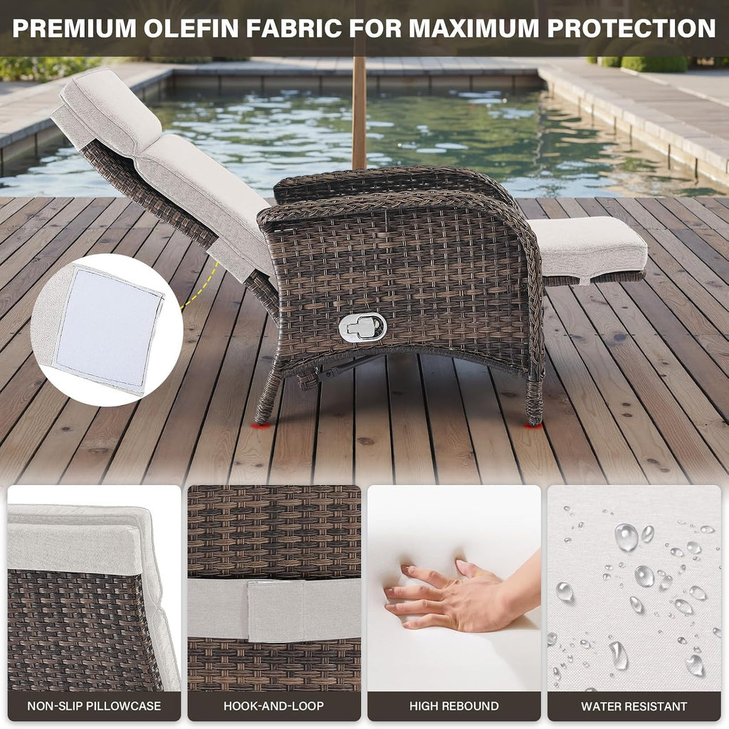 Versatile Outdoor Recliner Chair - Reclining Patio Chair with Adjustable Backrest and Footrest, All-Weather Wicker