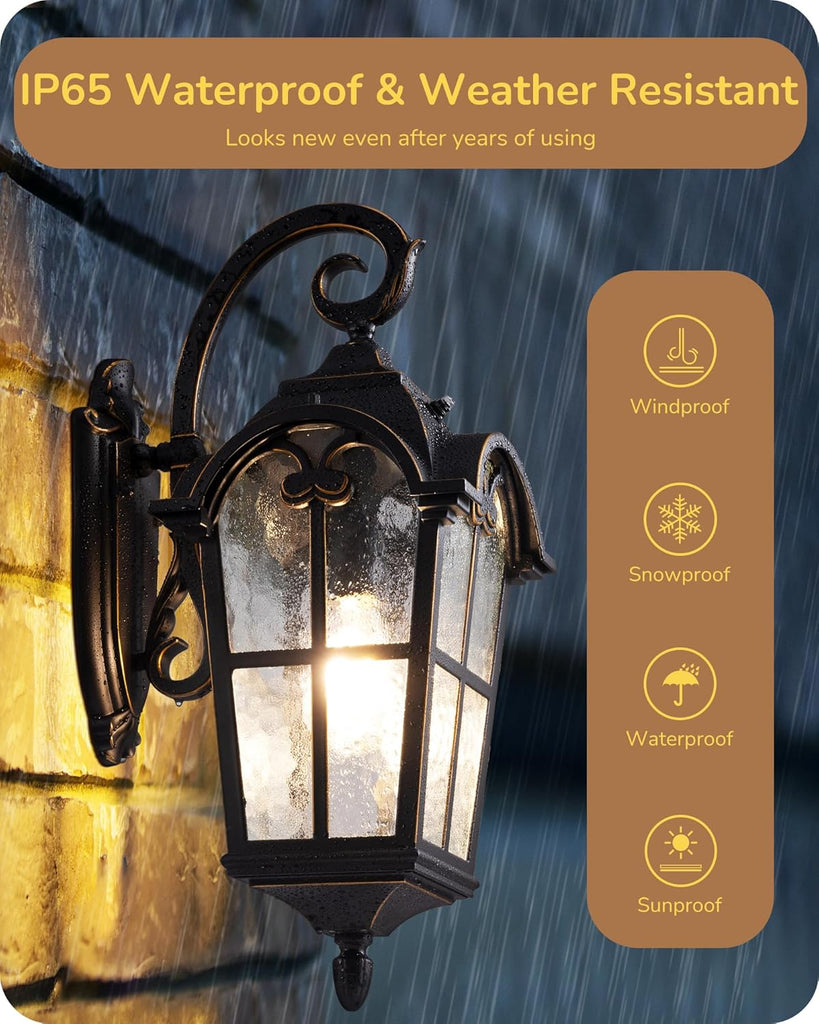 Dusk to Dawn Outdoor Wall Lights, 20.4" Large Size Exterior Lantern Fixture, Porch Lights Wall Mount, Roman Wall Lamp