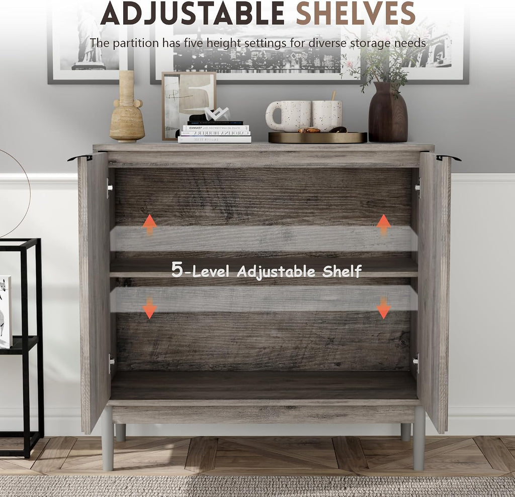 Fluted Cabinet with Storage, Small Buffet Cabinet Sideboard with Door, Kitchen Buffet Storage Accent Cabinets with