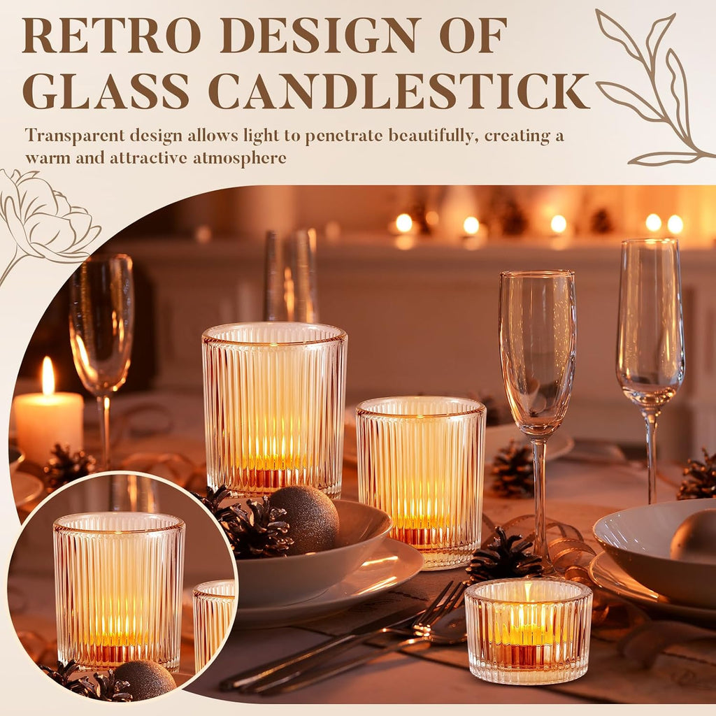 24 Pcs Assorted Votive Candle Holders Ribbed Glass Tealight Candle Holder Bulk for Table Centerpiece, Baby Shower