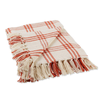 Modern Farmhouse Plaid Collection Cotton Fringe Throw Blanket, 50x60, White/Vintage Red