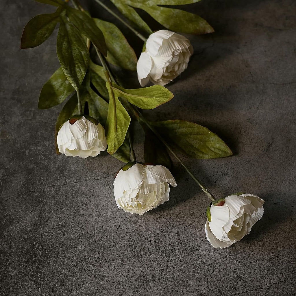 6 Pcs 27" Faux Silk Peony Artificial Flowers Stems for Vase(Cream) | Bulk Fake Peonies Branches with Stems, for DIY