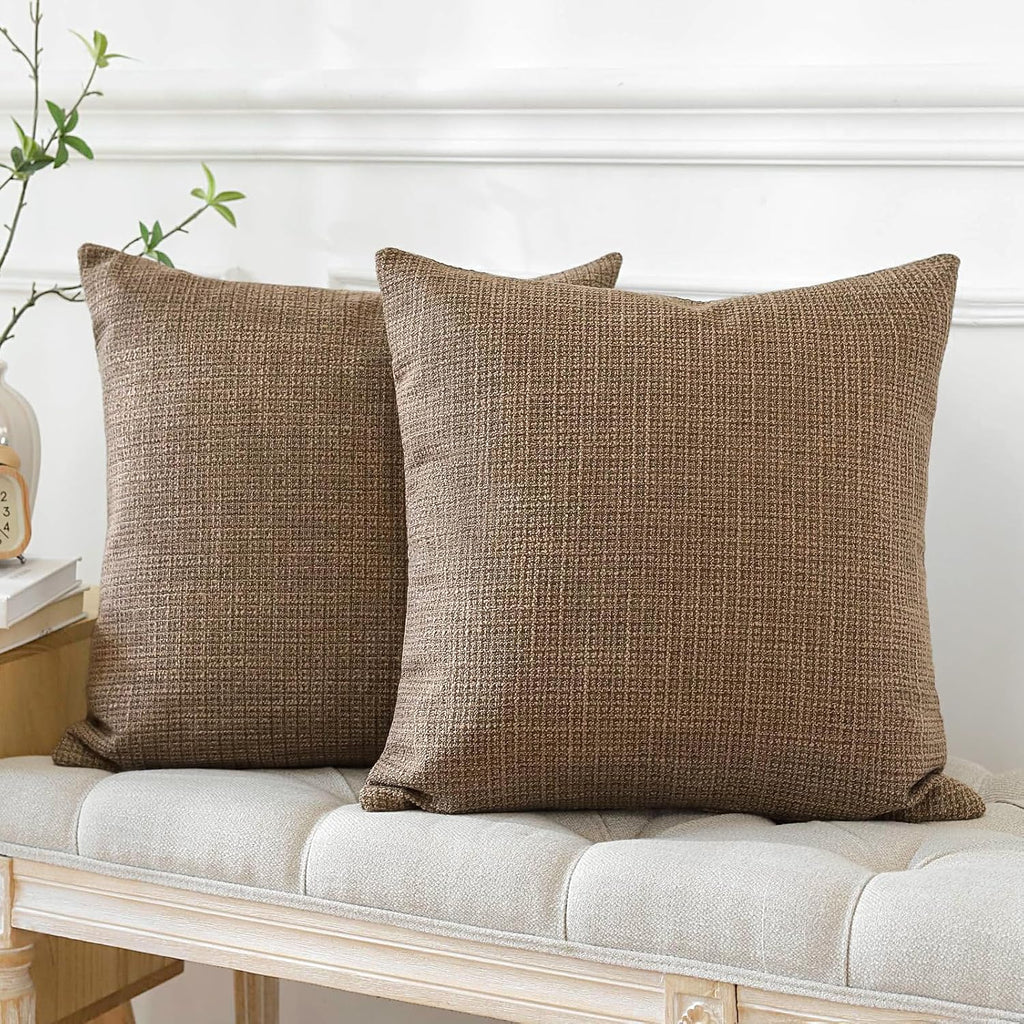 Pack of 2 Throw Pillow Covers 20x20 Inch Linen Coffee Brown Pillowcases Farmhouse Decorative Solid Pillow Covers