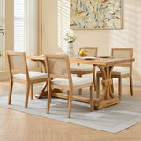 French Country Dining Chairs Set of 4, Cream Rattan Kitchen Chairs with Cane Low Back and Wood Legs for Dining Room, Beige