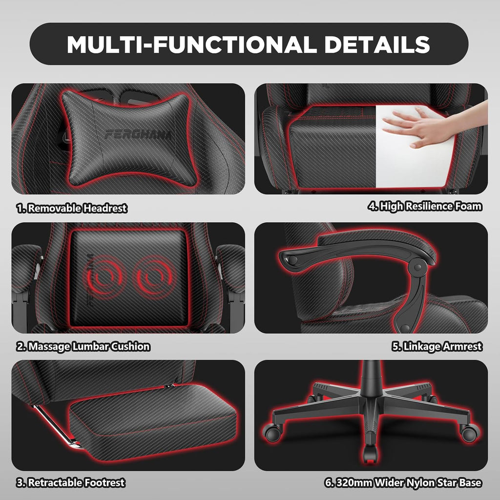 Vintage PU Leather Gaming Chair, Ergonomic Reclining Racing Gamer Chair with Massage Lumbar Support, High Back