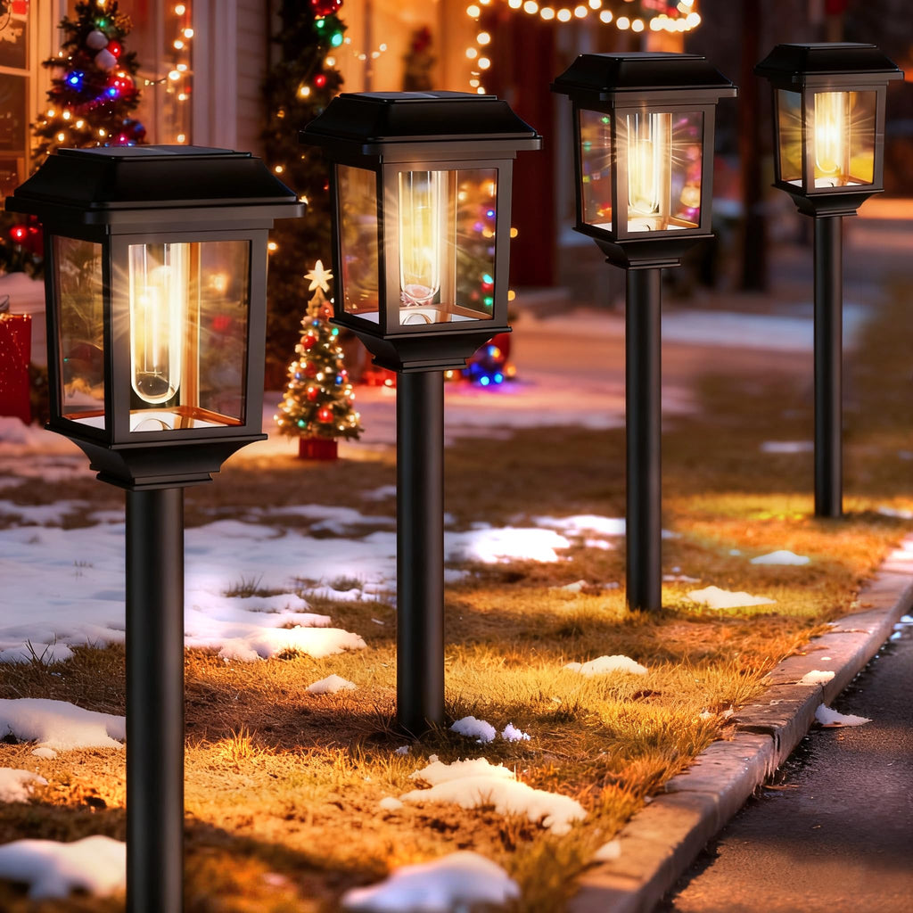 Solar Outdoor Lights Waterproof, 8 Pack Metal Glass Solar Pathway Lights Outdoor Lighting Garden Decor for Landscape