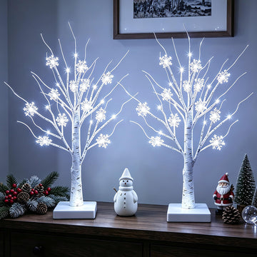 Tabletop Christmas Tree, 2 Pack 18" Lighted Birches Tree