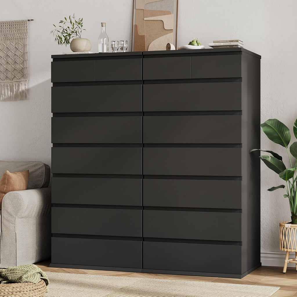Black Tall 8 Drawer Dresser ,Dressers & Chests of Drawers with Jewelry Storage,Wood Storage Dresser with Deep Drawers