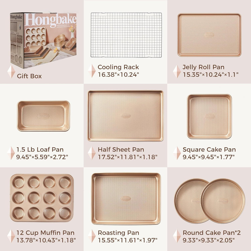 9-Piece Pans Set Nonstick, Stackable Non Toxic Bakeware Sets with Diamond Texture, Oven Pan Set for Cooking, Includes