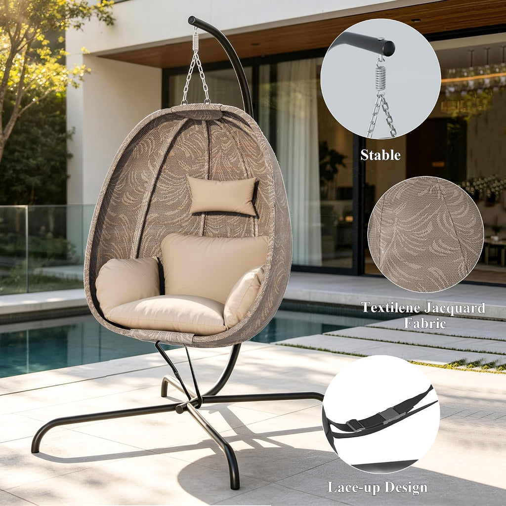 1-Person Textilene Patio with Steel Stand and Beige Cushion for Outdoor, Indoor Balcony Backyard,350LBS