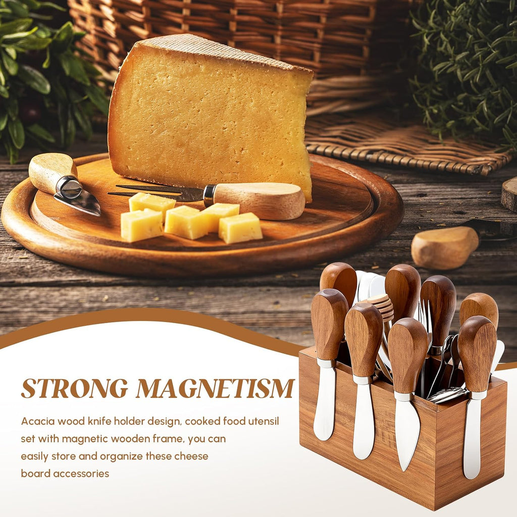 46 Pcs Charcuterie Boards Accessories with Magnetic Acacia Wood Holder Wooden Cheese Knife Set for Wood Handle Knives