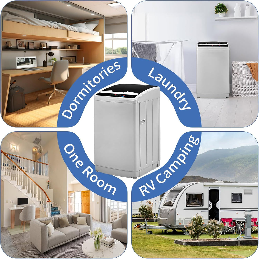 25LBS Portable Washing Machine, Full-Automatic Laundry Machine with Stainless Steel Drum, 10 Wash Programs Compact