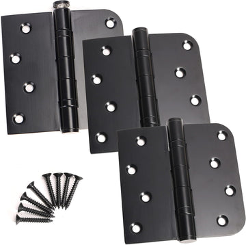 3 Pack Black Heavy Duty Pin Removable 4" X 4 Inch Stainless Steel Ball Bearing Square Door Hinges with 5/8" Radius