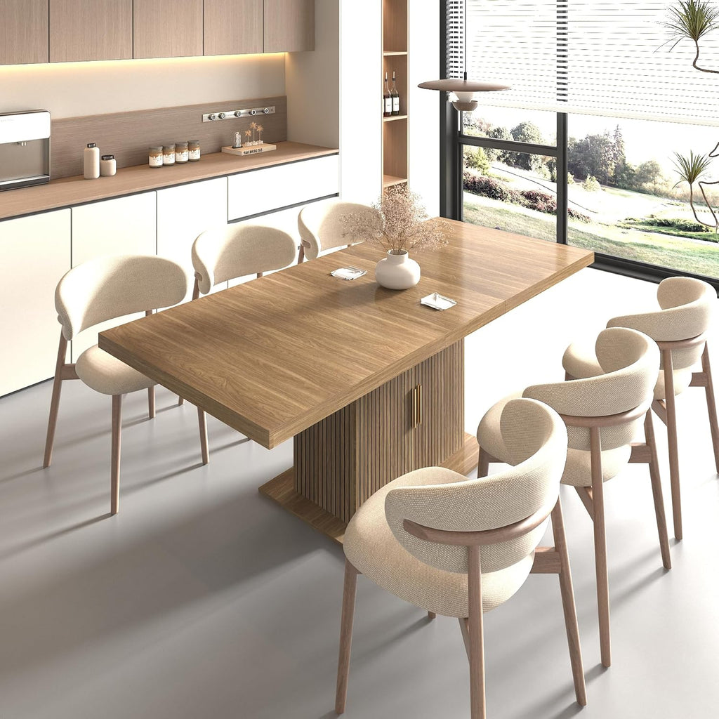63"-79" Extendable Dining Room Table for 6-10 People, Modern Minimalist Dining Table with 2 Tier Storage, Space