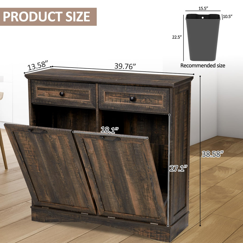 Double Tilt Out 2x13 Gallons Trash Can Cabinet, Rustic Brown