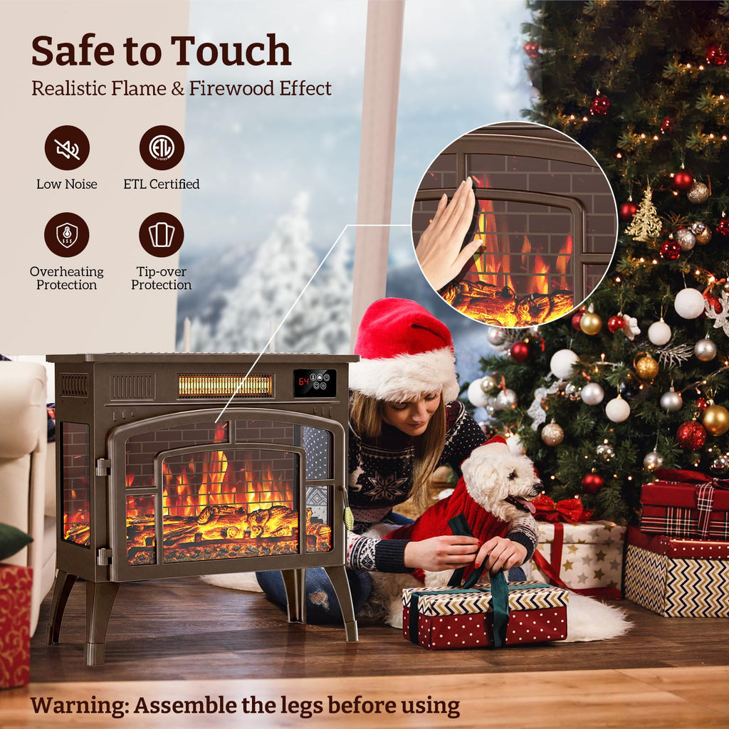 22" Freestanding Electric Fireplace with Remote Control, Brown