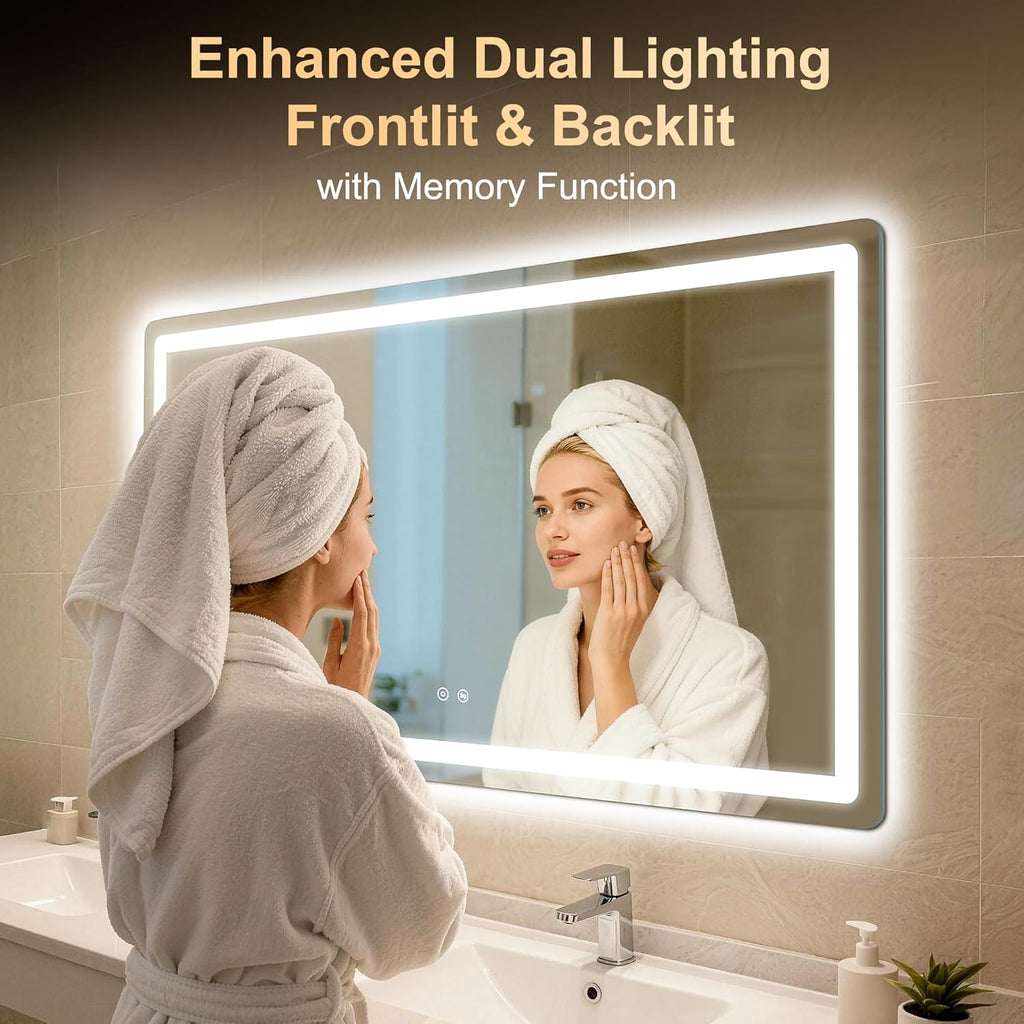 LED Bathroom Mirror, 50"x30" Bathroom Vanity Mirror with Lights for Wall, Smart Anti-Fog, Stepless Dimmable with 3