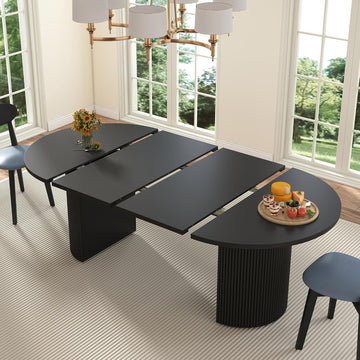 41 in-78 in Extendable Dining Room Table for 4-8, Round Expandable Kitchen Table with Fluted Base, Modern Oval Dinner