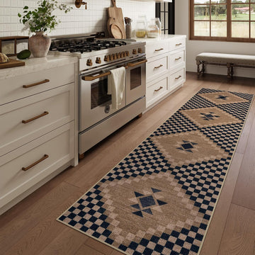 Easy Jute Runner Rugs 2x10, Non Slip Washable Rug Runner, Checkered Extra Long Rugs s, Ultra Thin Farmhouse Kitchen