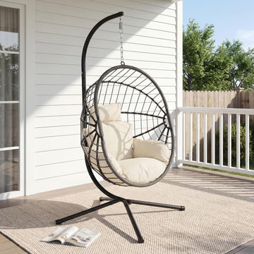 Hanging Egg Chair with Stand - 350lbs Capacity Outdoor Patio & Indoor Living Room Furniture, Waterproof PE Rattan