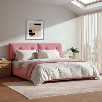 King Size Bed Frame, Boucle Upholstered Bed Frame with Headboard, Removable and Washable, No Box Spring Needed, Wood