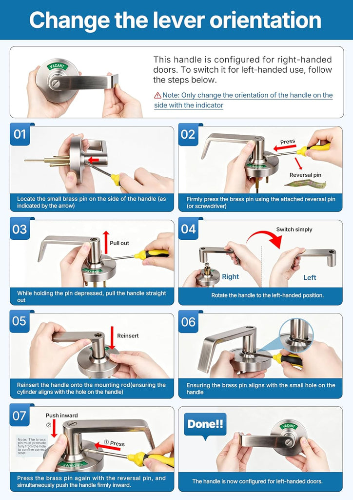 Push Button Locking Vacant Occupied Bathroom Door Handle with Indicator Sign,Commercial ADA Single Egress Privacy - Door Lever