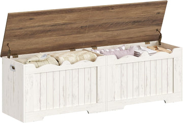 59" Lift Top Storage Bench, 268L/70Gal FSC Wood Chest | | Retro White | 330lb Seating | Double Hinges | Bedroom