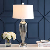 33.5" Smoked Grey Glass/Crystal Table Lamp, Traditional Fluted Glass Column with White Faux Silk Drum Shade
