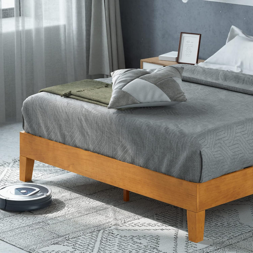 12 Inch Deluxe Wood Platform Bed / No Boxspring Needed / Wood Slat Support / Rustic Pine Finish, Queen (OLB-PWPBBO-12Q)