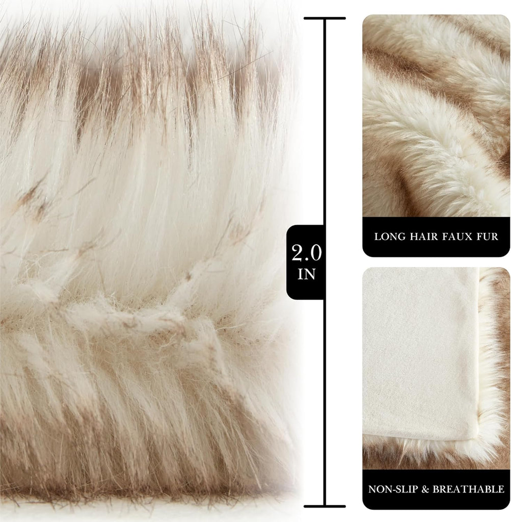 Faux Fur Throw Blanket - Ultra Long Pile, Luxury Fluffy Fox Golden with Brown Tipped Throws, Fuzzy Plush Blankets for