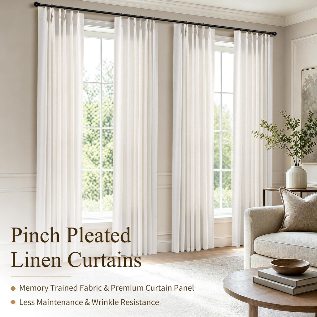 Extra Wide 60 Inch Natural Pleated Linen Curtains 90 Inch Long 1 Panel