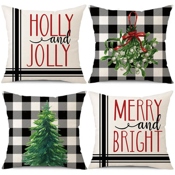Christmas Tree Plaid Pillow Covers 18x18 Set of 4 Christmas Decor