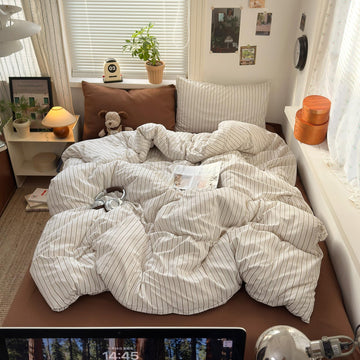 Vintage Striped Comforter Set 3-Piece Bed Set Brown&White