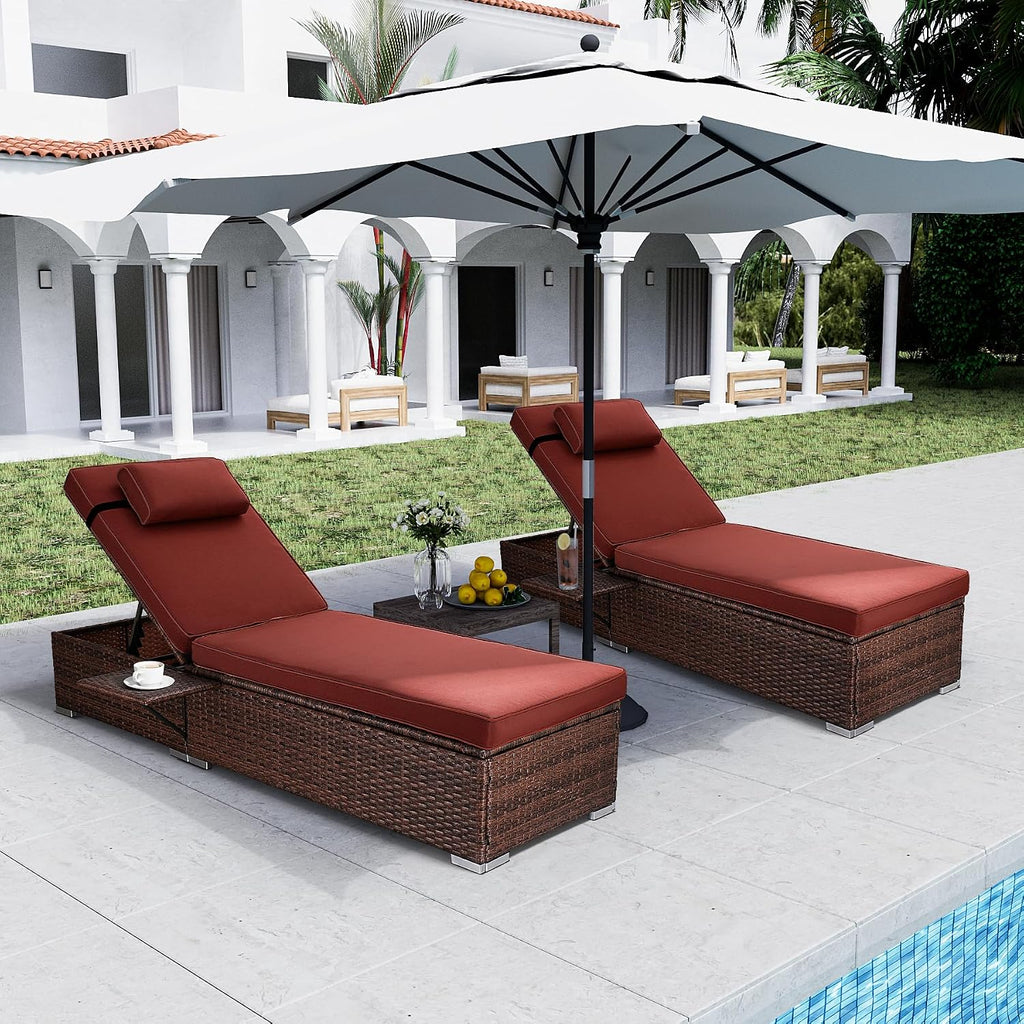 Chaise Lounge Outdoor Wicker Lounge Chairs for Outside PE Rattan Patio Chairs Pool Loungers Set of 2 for Deck Yard