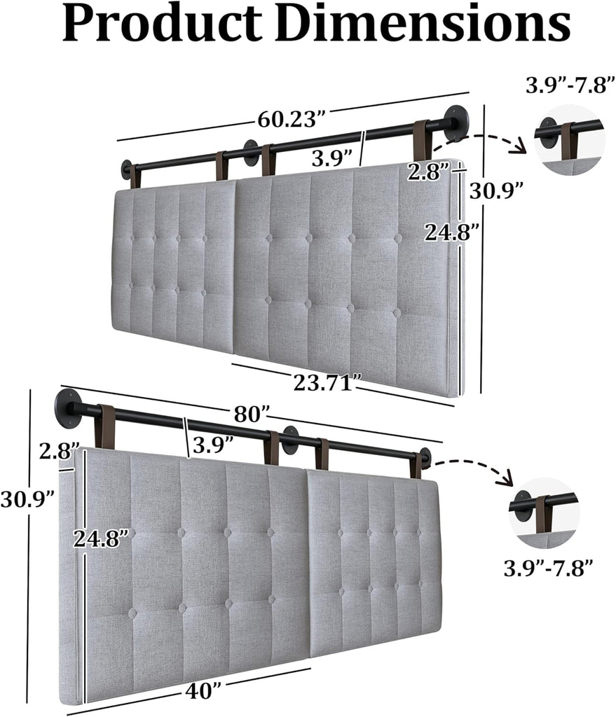 King Headboard Headboards for Adjustable Beds Backboard Wall Mounted Headboard with Gray Button Tufting Hanging Head