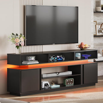 68" Tall TV Stand for 75 Inch TV, Modern Entertainment Center with RGB LED Lights & Storage Cabinets, Media Console