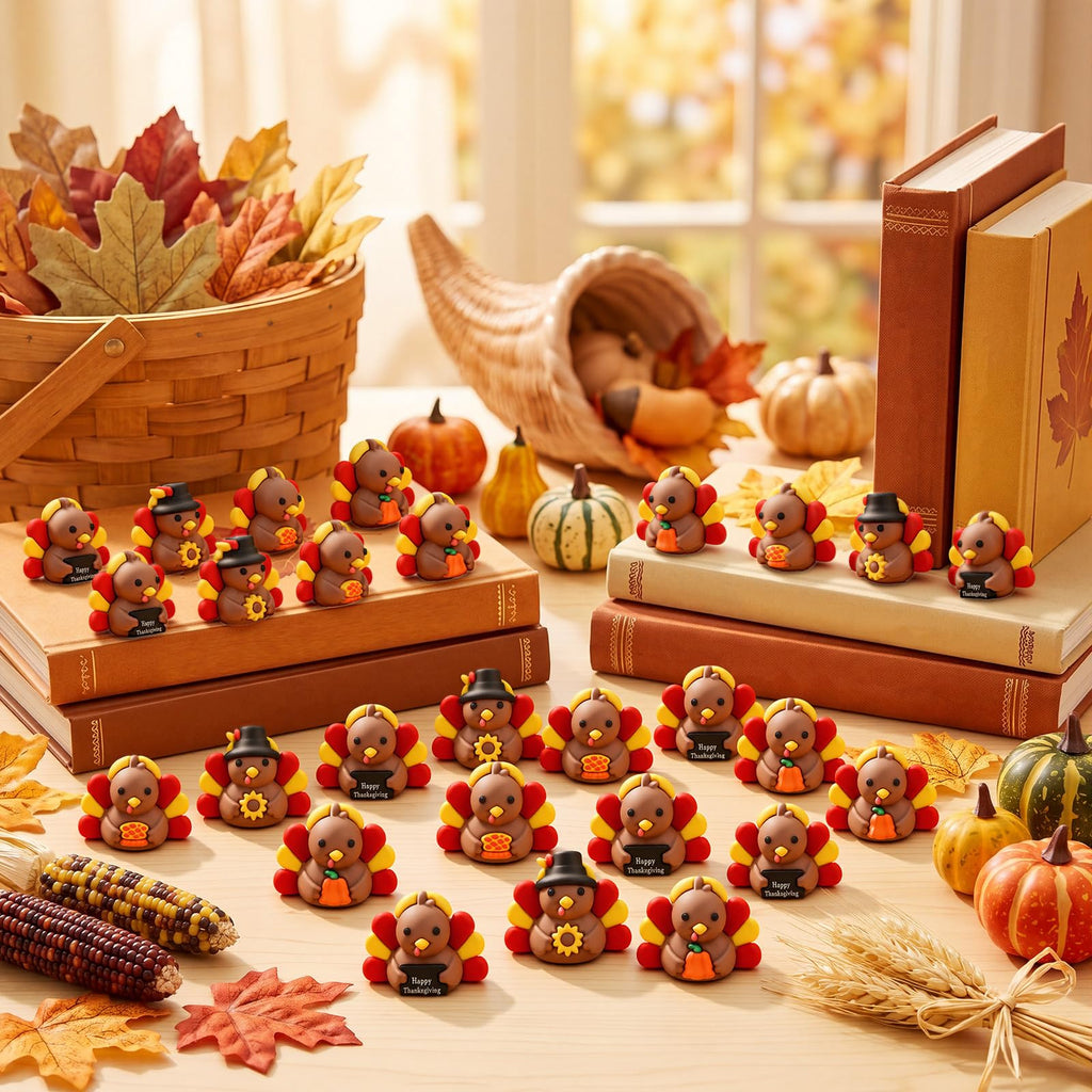 60 Pcs Thanksgiving Mini Rubber Turkey Figurines Tiny Turkey Figures
