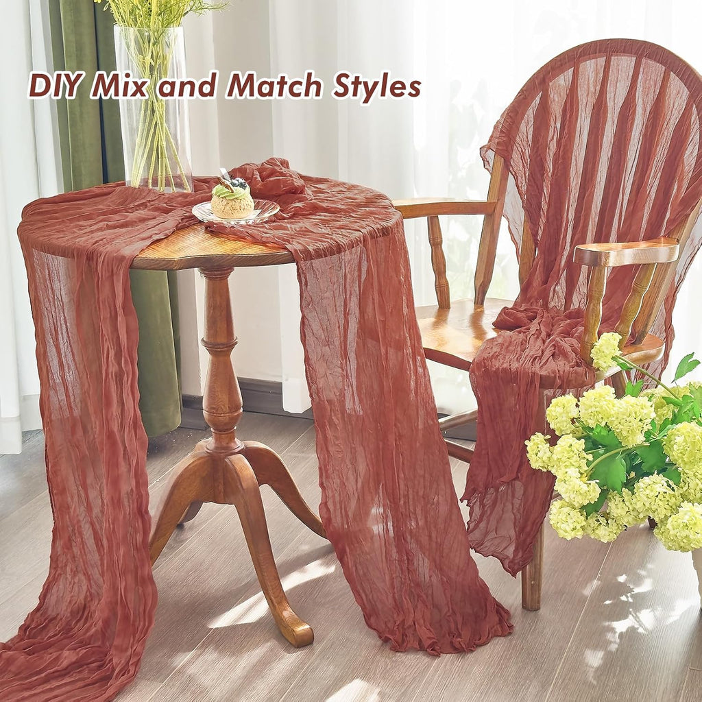 Fall 2 Pack Cheesecloth Terracotta Table Runner Thanksgiving Party - Set of 2