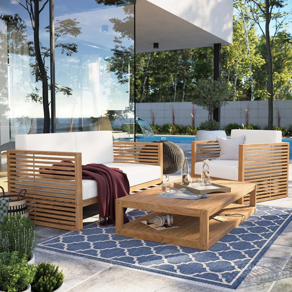 Carlsbad 3-Piece Teak Wood Outdoor Patio Set in Natural White