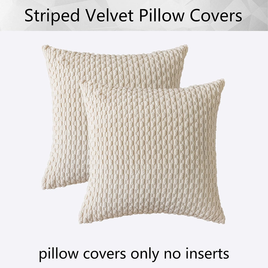 Soft Corduroy 28x28 Inch Pillow Covers 2 Pack, Cream White