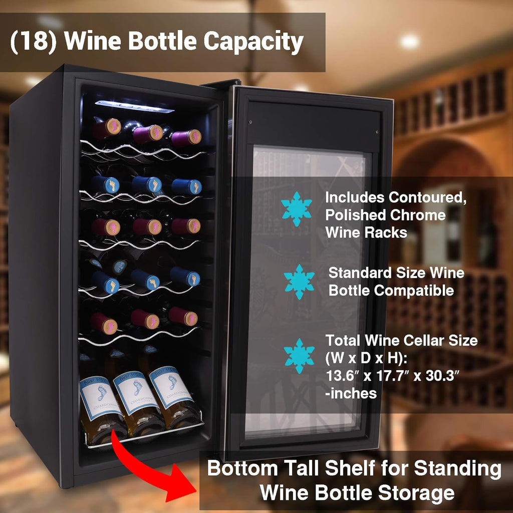 18 Bottle Slim Wine Fridge | Red and White Wine Chiller | Adjustable Temperature