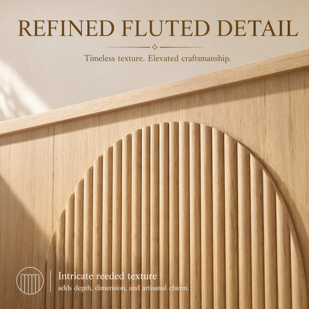 Queen Bed Frame with 52.4" Tall Headboard, Fluted Bed Frame with 2 Storage Drawers, Modern Arched Reeded Wood Beds