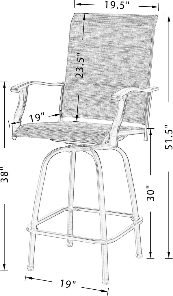 Outdoor Swivel Bar Stools, Patio Textilene Bar Height Chairs with Quick-Dry Foam Padded, Set of 2