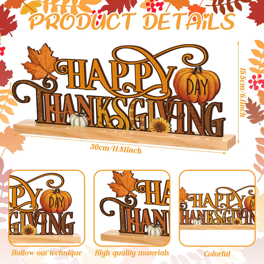 11.8 Inch Happy Thanksgiving Sign, Metal Pumpkin Maple Decor