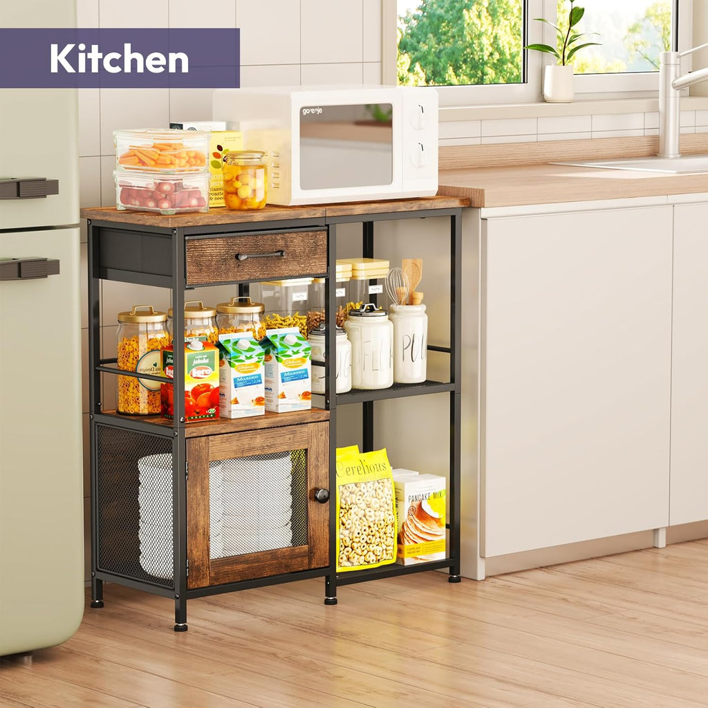Coffee Bar Cabinet for Home - Farmhouse Coffee Stand Station Multi-Purpose Buffet Sideboard Cabinet with Drawers