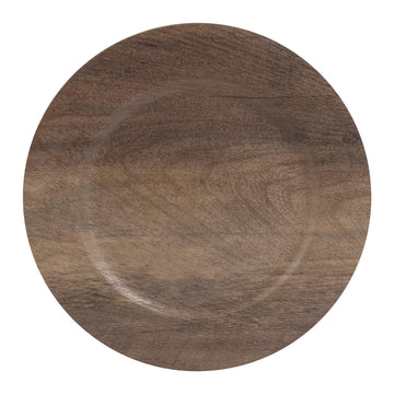 Faux Wood Charger Plates Set of 24, 13-Inch Rustic Farmhouse Plastic Round Decorative Service Plates for Dinner
