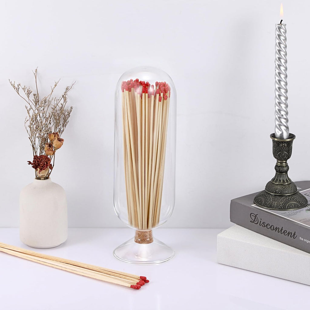8 Inch Glass Match Cloche Decorative Glass Match Holder Jar with Cork