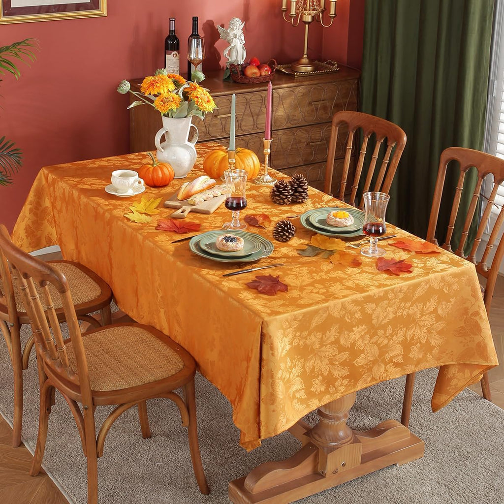 Fall Jacquard Tablecloth Rectangular 60 x 84 Inch, Amber